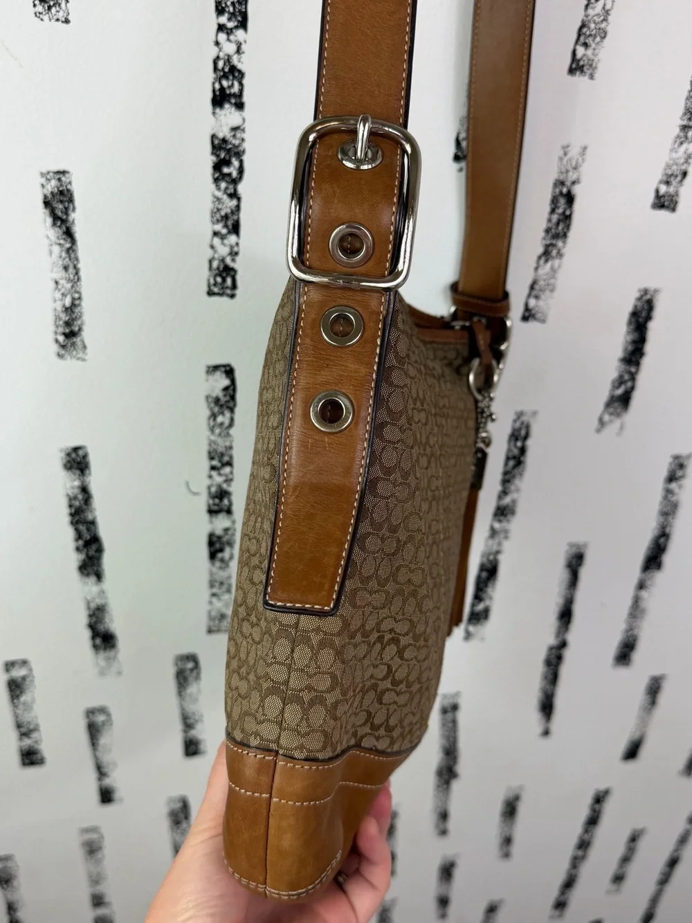 Coach Signature Jacquard/Leather Tan Hobo Crossbody Convertible Bag Y2K Vintage